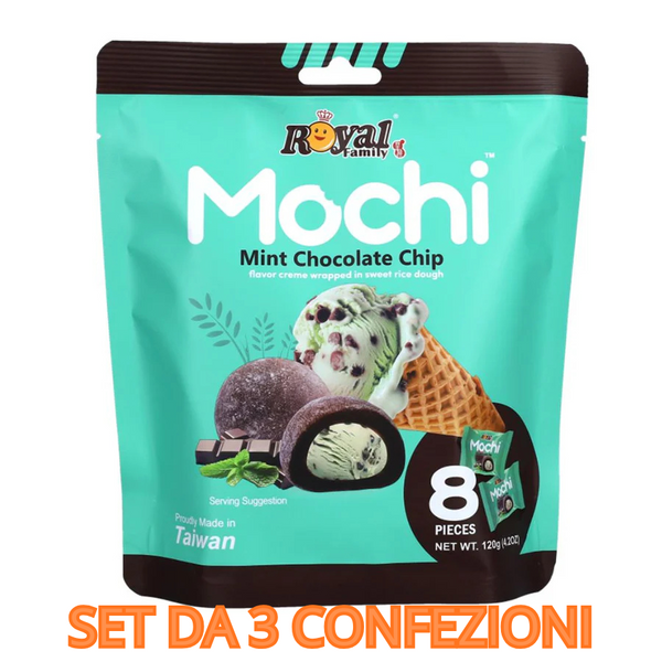 Set da 3 Confezioni Royal Family MochiMint Chocolate Chip, mochi al gusto di menta con gocce di cioccolato da 3x120g