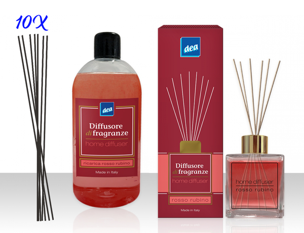 DEA diffusore profumo per ambienti fragranza rosso rubino + ricarica bastoncini