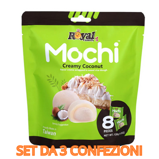 Set da 3 Confezioni Royal Family Mochi Creamy Coconut, mochi al gusto di cocco da 3x120g