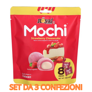 Set da 3 Confezioni Royal Family Mochi Strawberry Cheesecake, mochi al gusto di fragola da 3x120g