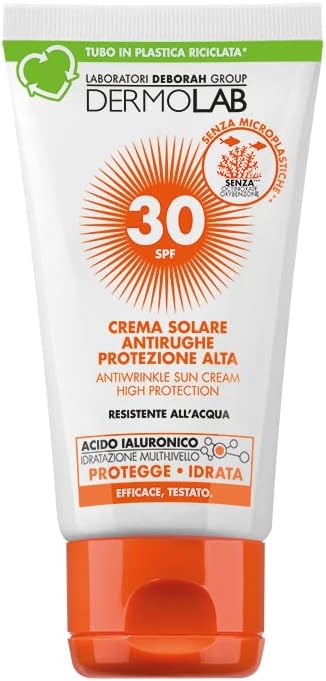 Dermolab - Crema Solare Antirughe, Viso e Collo, Protezione Alta, SPF 30, Resistente all'Acqua, 50ml