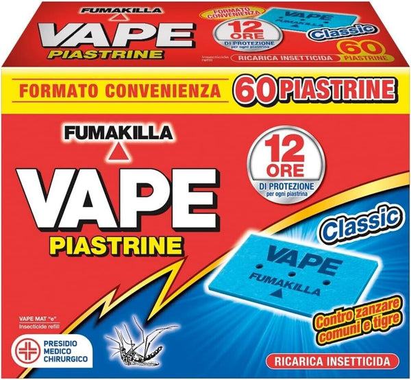 Vape, 60 Piastrine Classic, Protegge Dalle Zanzare Comuni E Tigre, 12 Ore Di Pro