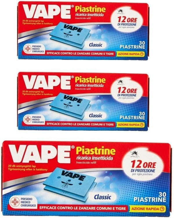 Vape Piastrine Insetticida Zanzare x elettroemanatore 3 Scatole da 30 Piastrine