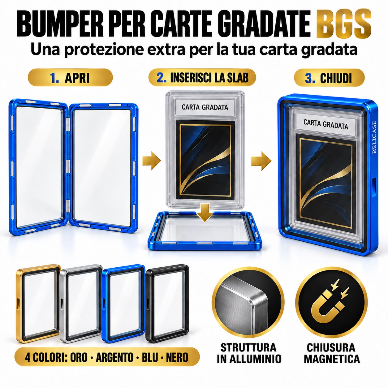 RELICASE - BUMPER per carte GRADATE BGS Custodia in Alluminio con Calamite Immagine secondaria del prodotto