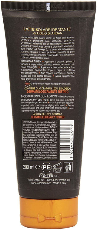 Leocrema Latte Solare Idratante Olio di Argan Biologico Protezione Media FP20