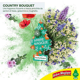 3pz Arbre Magique Country Bouquet Fiori Campagna Profumatore Auto azzurro verde