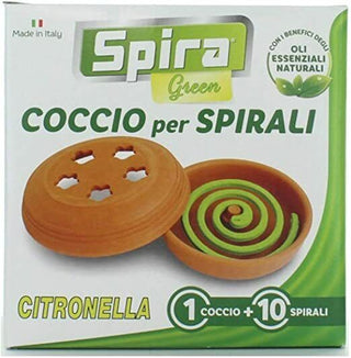 SPIRA GREEN Contenitore coccio per spirale + 10 spirali antizanzare citronella