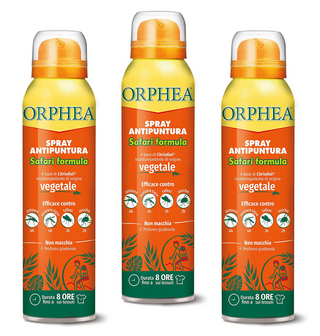 3 x Orphea Spray Antipuntura Repellente Insetti Vegetale Safari profumato 100 ml