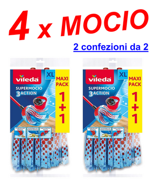 Ricambi Mocio Vileda SuperMocio 3 Action XL - 4 moci di ricambio 2 pacchi da 2