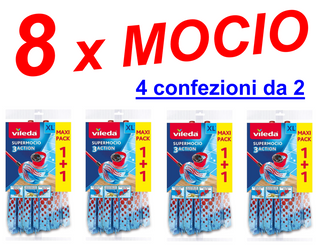 Ricambi Mocio Vileda SuperMocio 3 Action XL - 8 moci di ricambio 4 pacchi da 2