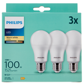 3 lampadine PHILIPS led luce calda 2700K 13w 1521 lumen classe E lampadina E27