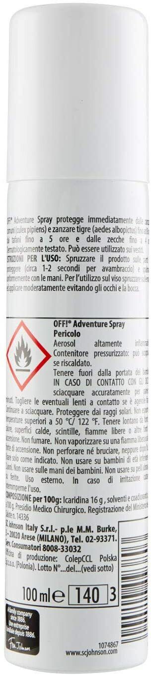3 x Spray OFF! OFF ADVENTURE Insetto Repellente anti zanzare zecche tafani 100ml