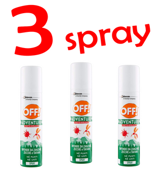 3 x Spray OFF! OFF ADVENTURE Insetto Repellente anti zanzare zecche tafani 100ml
