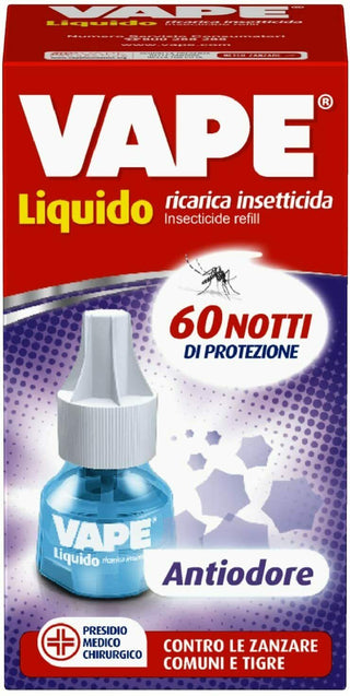 Vape Liquido Ricarica Insetticida Liquida Antiodore antizanzare 60 Notti 36ml