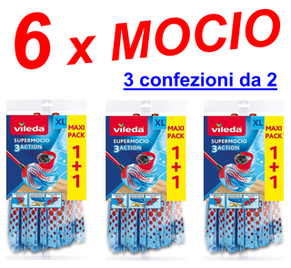 Ricambi Mocio Vileda SuperMocio 3 Action XL - 6 moci di ricambio 3 pacchi da 2