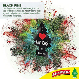 3pz Arbre Magique  Black Pine Profumatore Auto Pino Nero Cuore I Love my Car